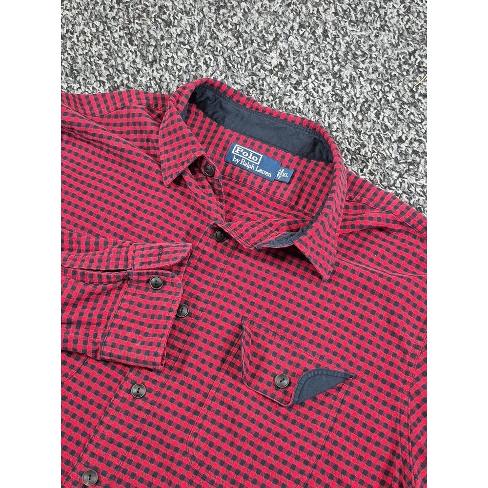 Polo Ralph Lauren Shirt Mens XL Red Black Gingham Check Southwestern 2 Pocket